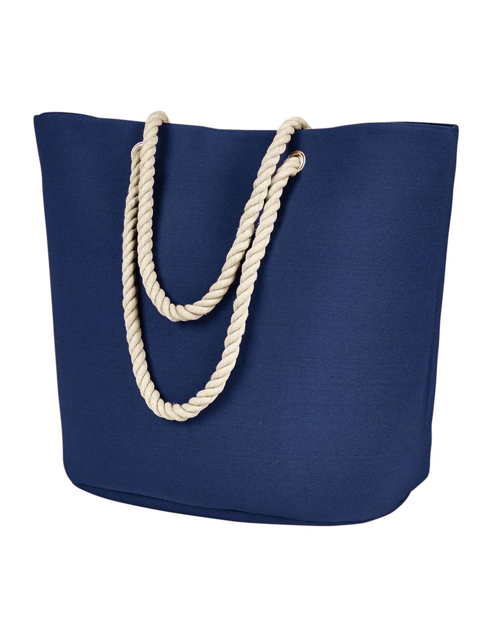 Front View of Navy Polyester Canvas Rope Tote - BE256