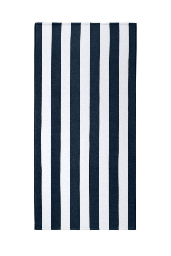 Front View of Navy Port Authority Value Cabana Stripe Beach Towel PT45