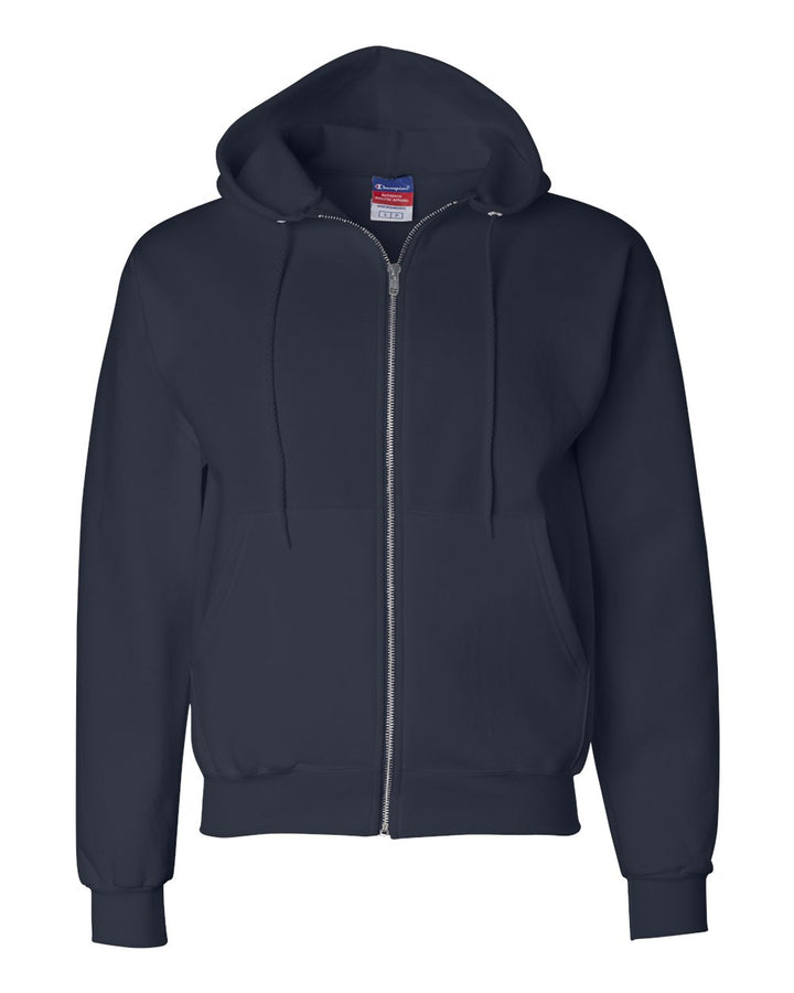 Front View of Navy Powerblend® Full-Zip Hooded Sweatshirt - S800