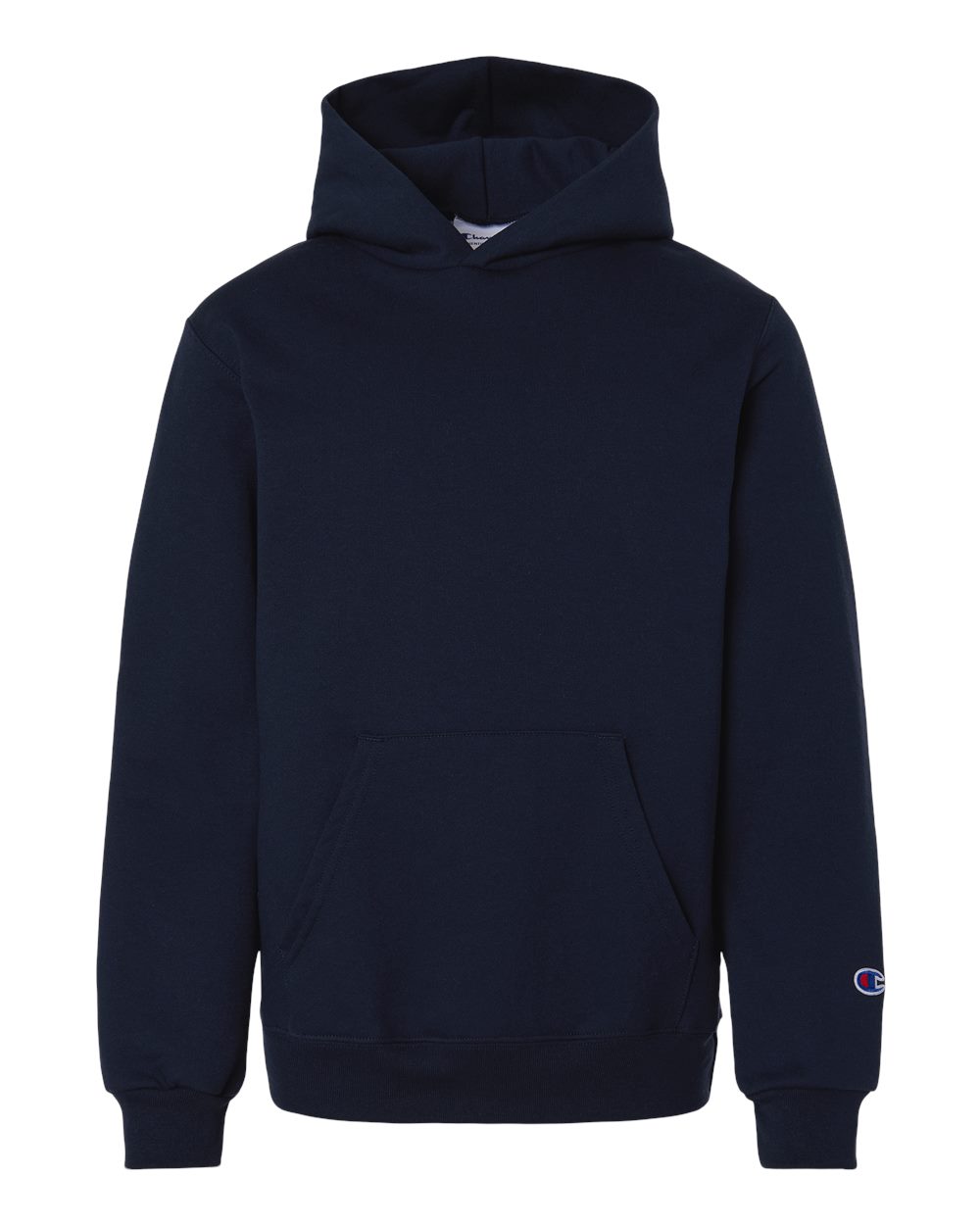 Front View of Navy Powerblend® Youth Hooded Sweatshirt - S790