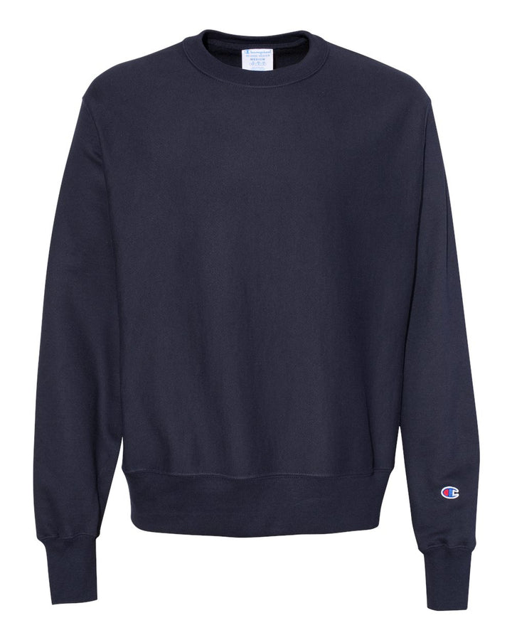 Front View of Navy Reverse Weave® Crewneck Sweatshirt - S149