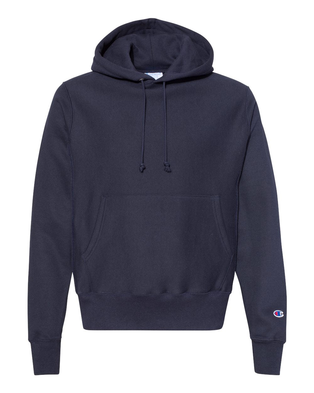 Front View of Navy Reverse Weave® Hooded Sweatshirt - S101