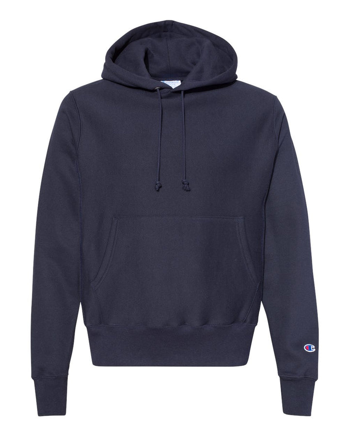 Front View of Navy Reverse Weave® Hooded Sweatshirt - S101