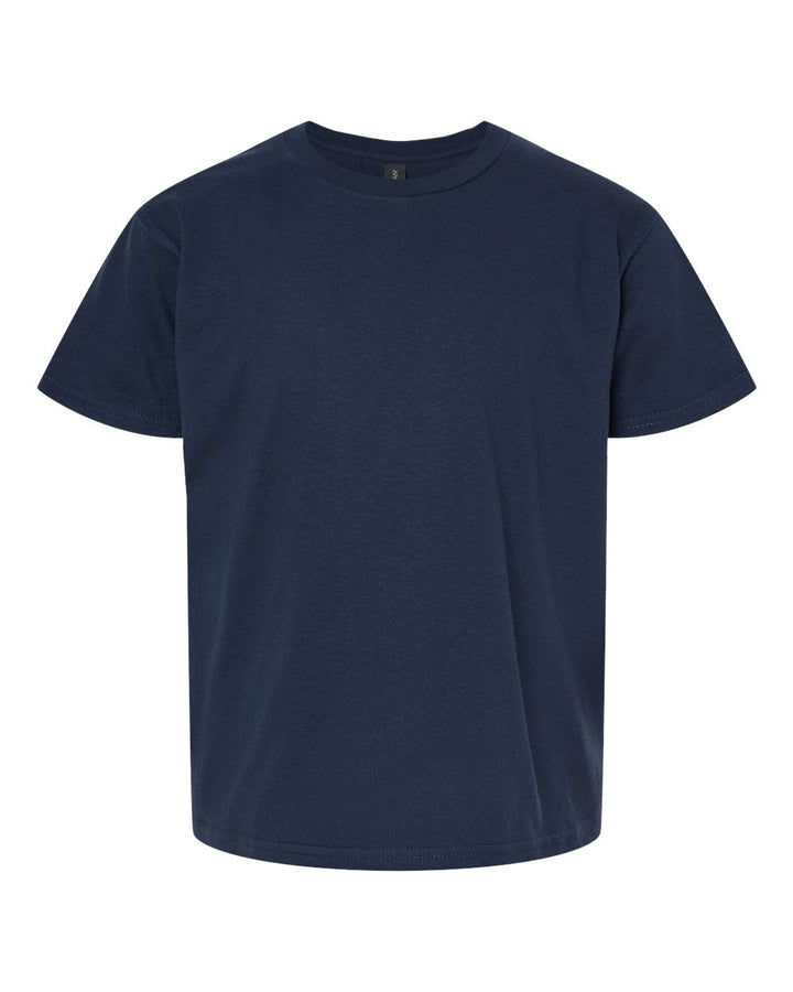 Front View of Navy Softstyle® Youth T-Shirt - 64000B