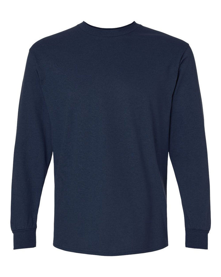 Front View of Navy Ultra Cotton® Long Sleeve T-Shirt - 2400