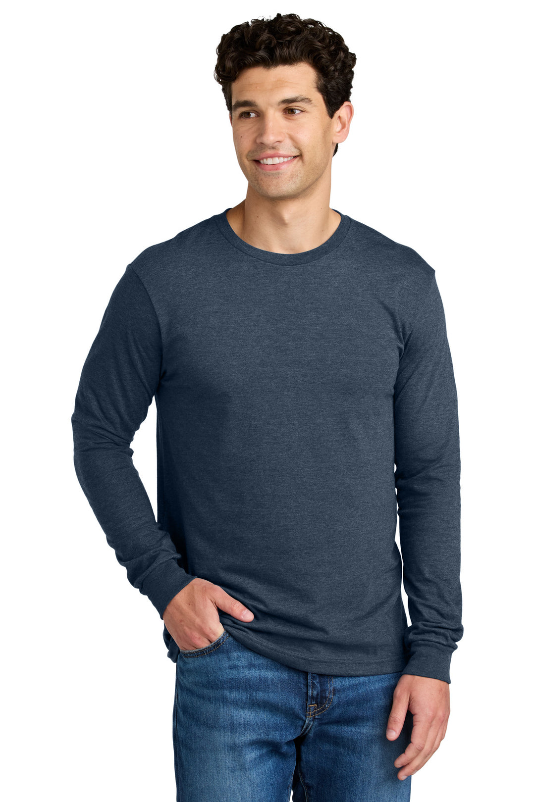 Front View of NavyMist Gildan Softstyle CVC Long Sleeve Tee 64440CVC