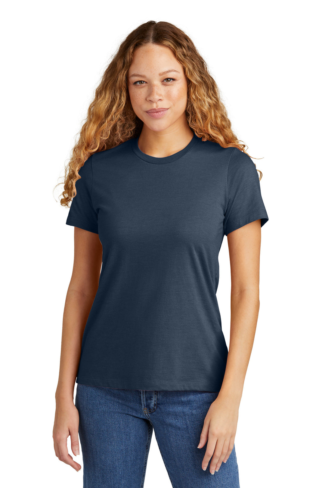 Front View of NavyMist Gildan Softstyle Women's CVC T-Shirt 64001LCVC