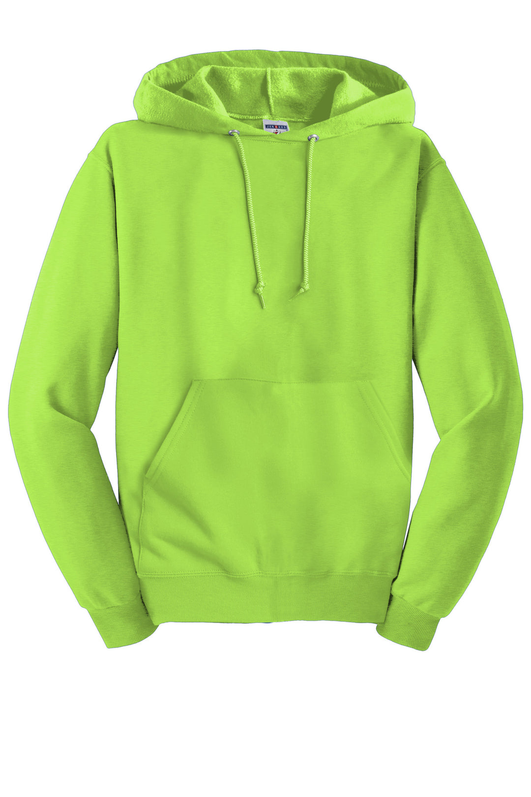 Front View of Neon Green Jerzees NuBlend Pullover Hooded Sweatshirt. 996M