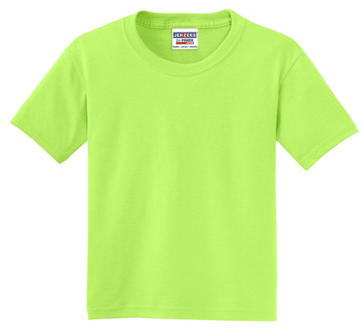 Front View of Neon Green Jerzees - Youth Dri-Power 50/50 Cotton/Poly T-Shirt. 29B