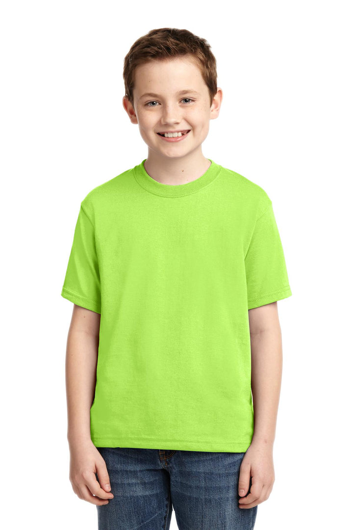 Front View of Neon Green Jerzees - Youth Dri-Power 50/50 Cotton/Poly T-Shirt. 29B