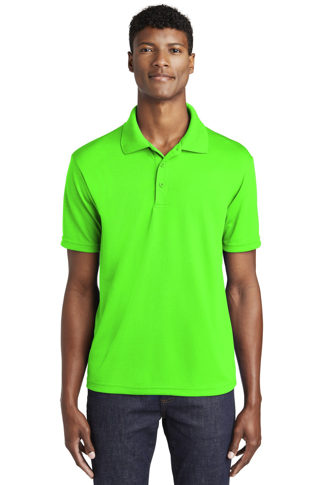 Front View of Neon Green Sport-Tek PosiCharge RacerMesh Polo. ST640