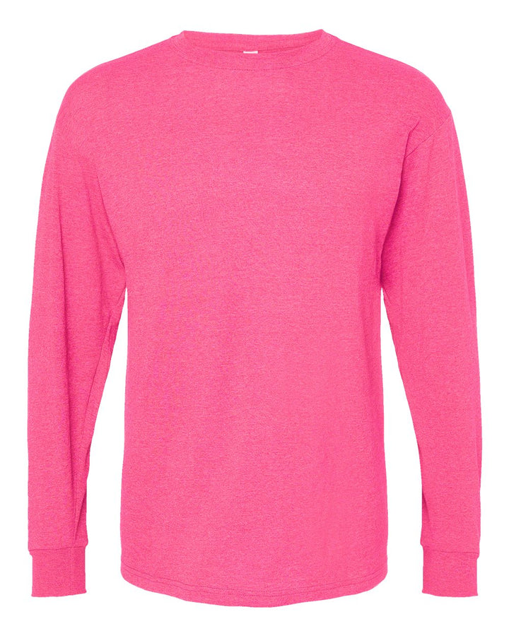 Front View of Neon Pink Gold Soft Touch Long Sleeve T-Shirt - 4820