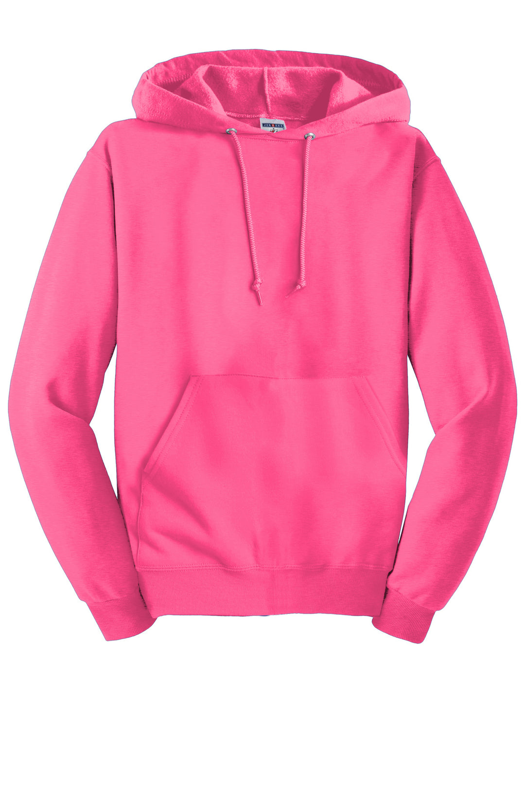 Front View of Neon Pink Jerzees NuBlend Pullover Hooded Sweatshirt. 996M