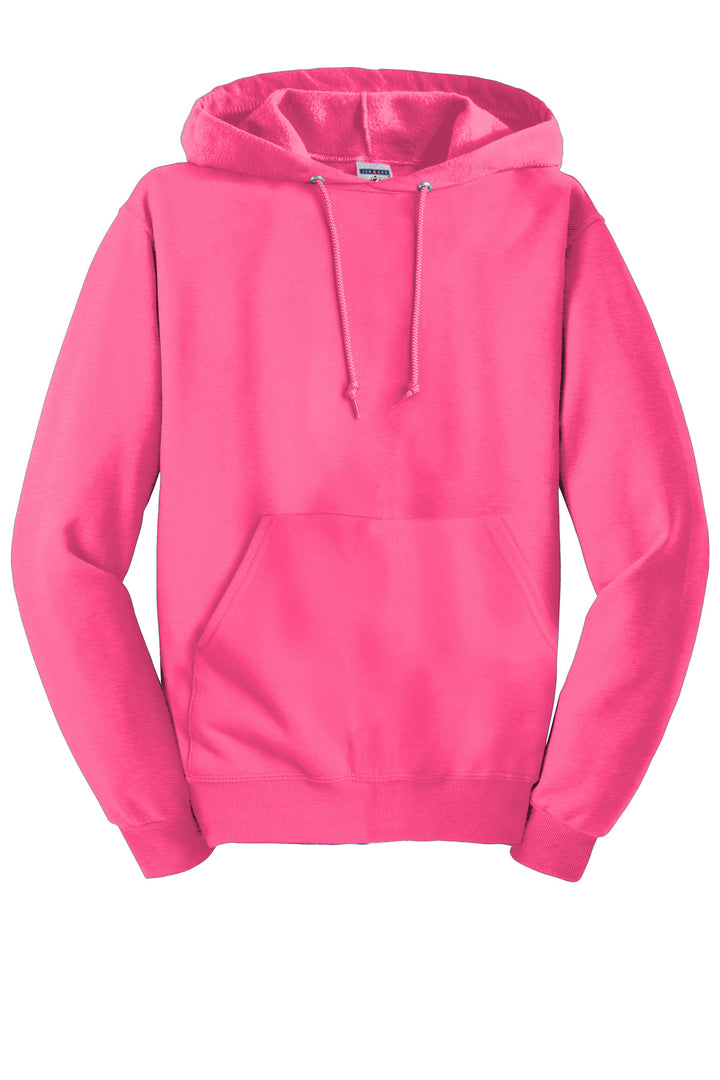 Front View of Neon Pink Jerzees NuBlend Pullover Hooded Sweatshirt. 996M