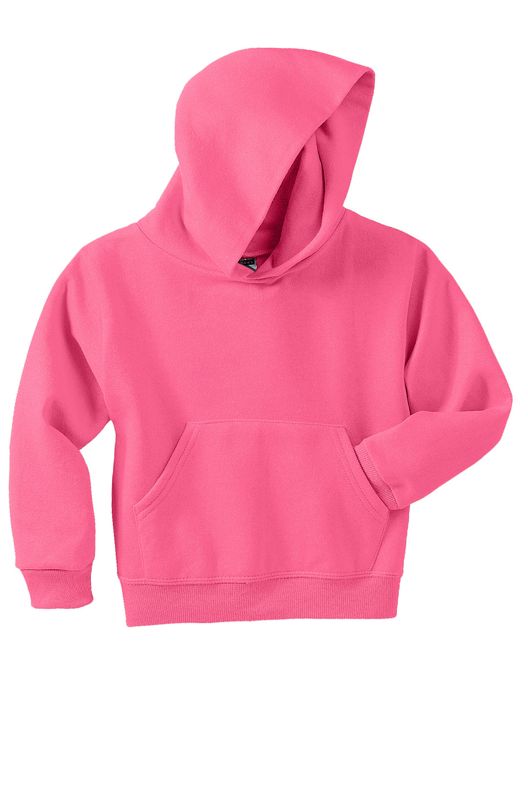 Front View of Neon Pink Jerzees - Youth NuBlend Pullover Hooded Sweatshirt. 996Y