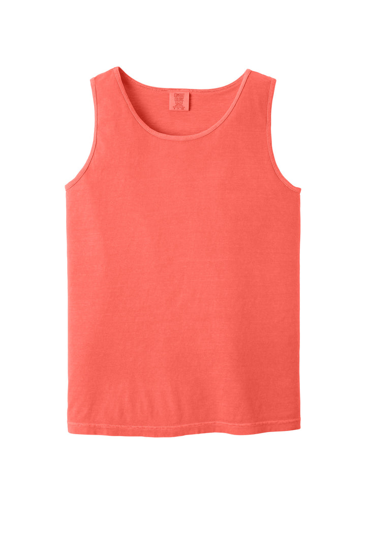 Front View of Neon Red Orng COMFORT COLORS Heavyweight Ring Spun Tank Top. 9360