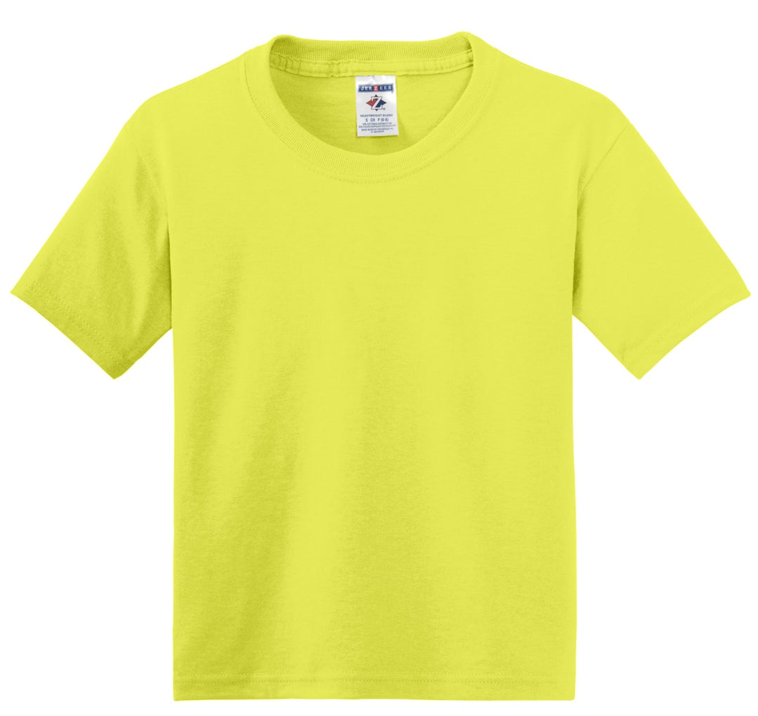 Front View of Neon Yellow Jerzees - Youth Dri-Power 50/50 Cotton/Poly T-Shirt. 29B
