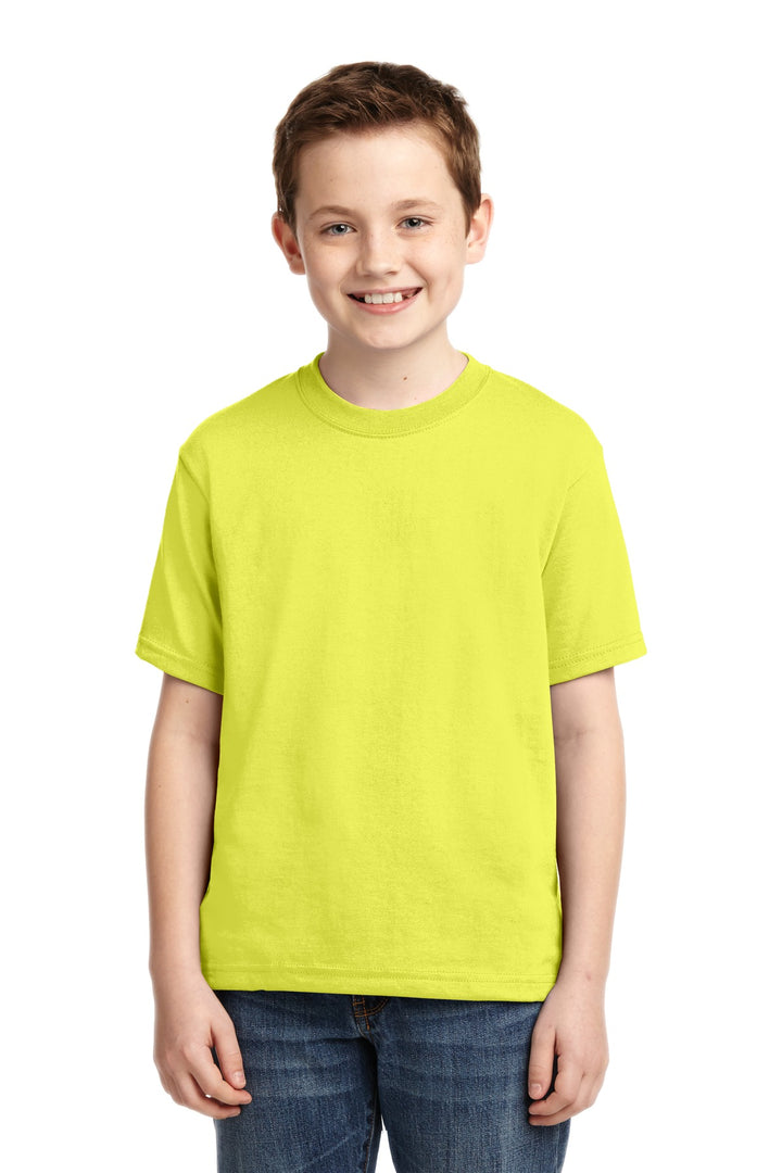 Front View of Neon Yellow Jerzees - Youth Dri-Power 50/50 Cotton/Poly T-Shirt. 29B