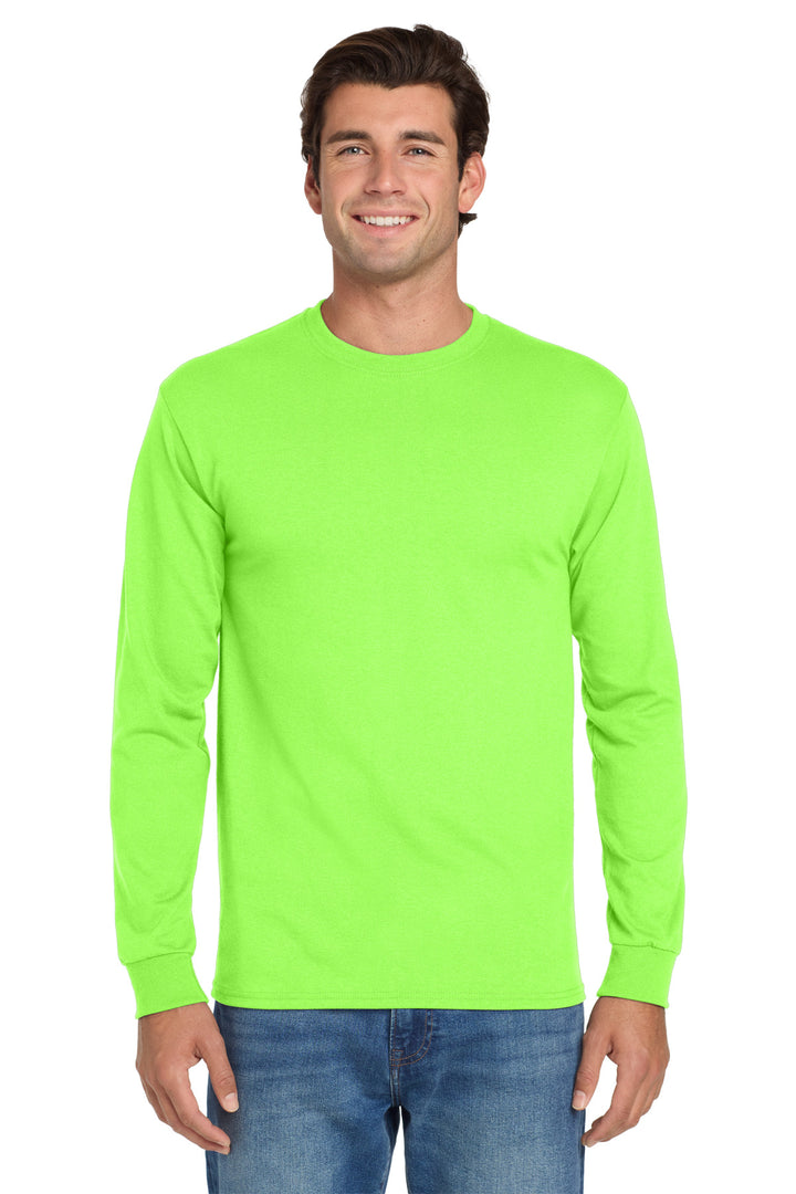 Front View of NeonGreen Jerzees - Dri-Power 50/50 Cotton/Poly Long Sleeve T-Shirt. 29LS