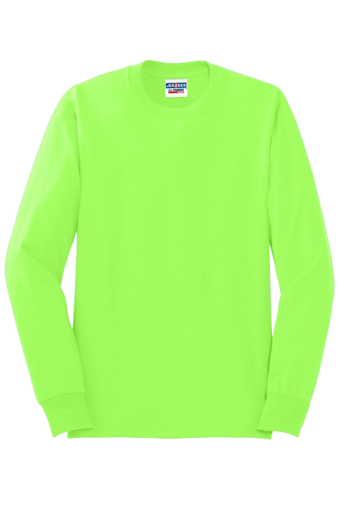 Front View of NeonGreen Jerzees - Dri-Power 50/50 Cotton/Poly Long Sleeve T-Shirt. 29LS
