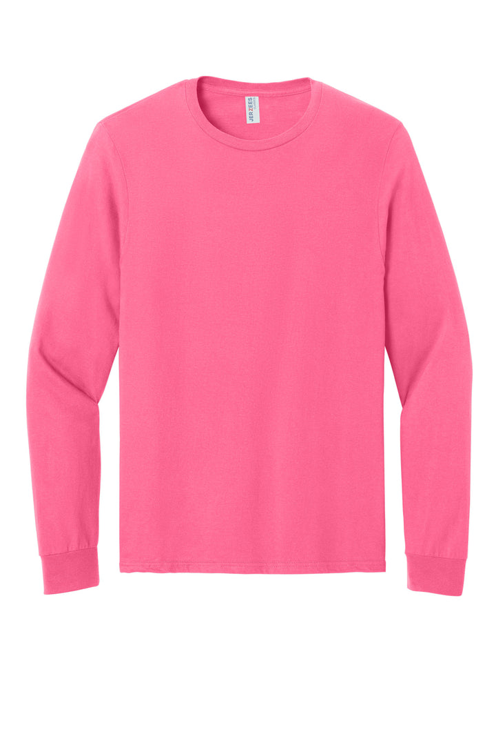 Front View of NeonPink Jerzees Classics Unisex Cotton Long Sleeve T-Shirt 363L