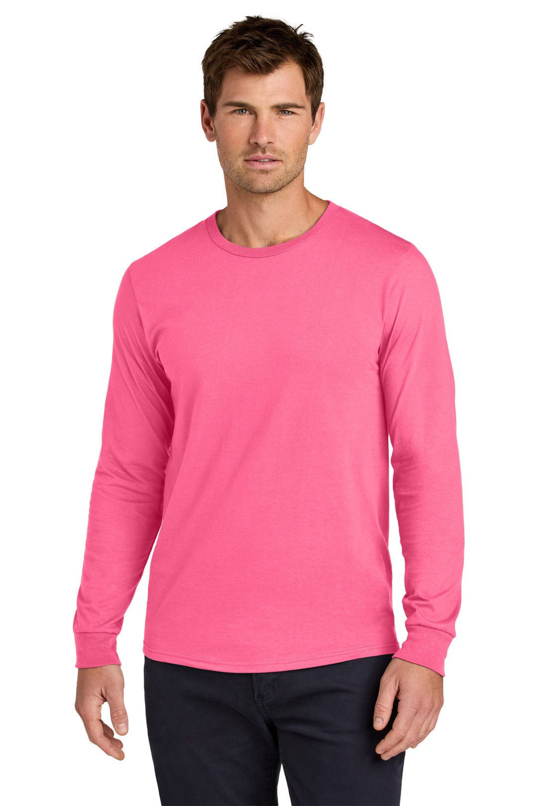 Front View of NeonPink Jerzees Classics Unisex Cotton Long Sleeve T-Shirt 363L