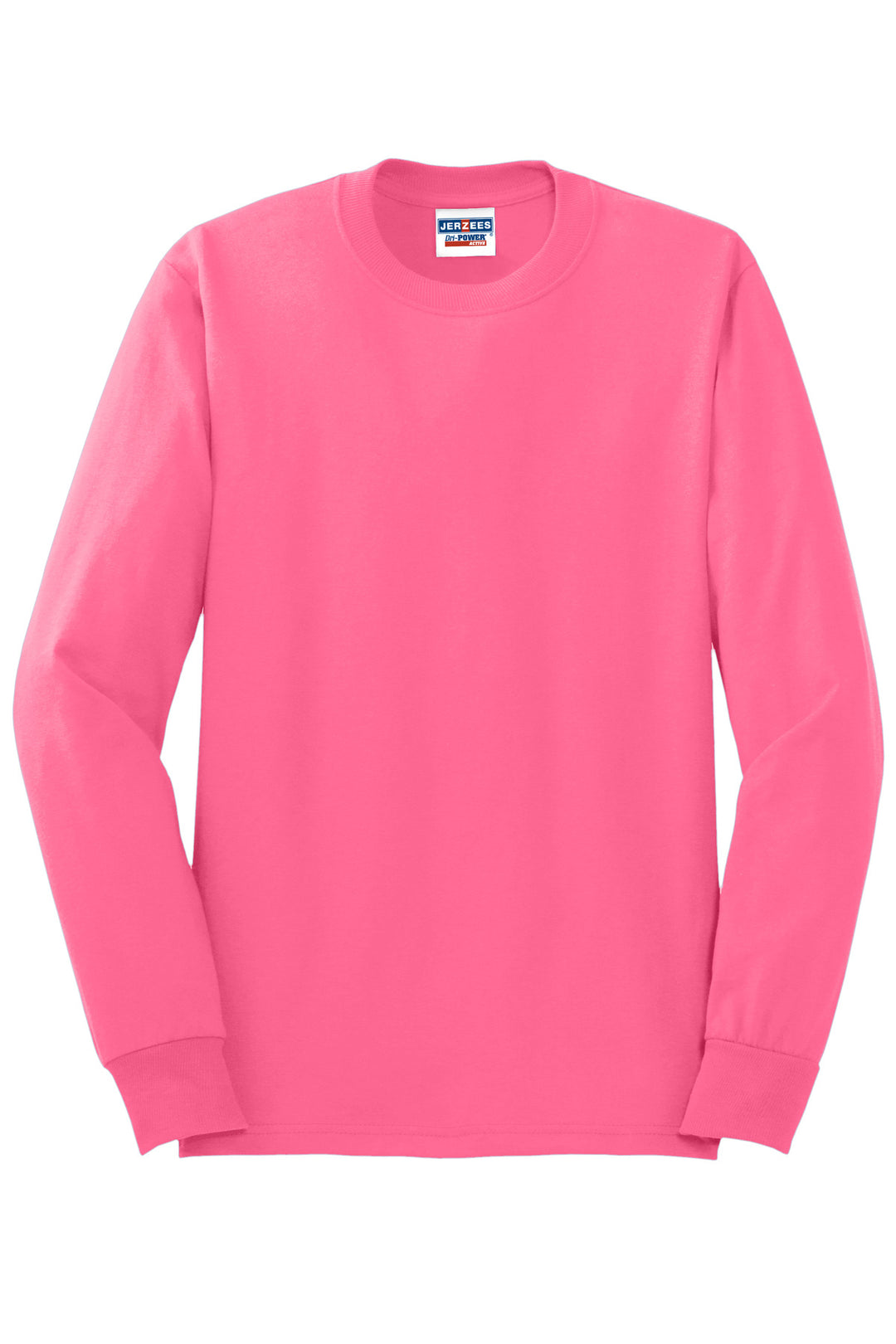 Front View of NeonPink Jerzees - Dri-Power 50/50 Cotton/Poly Long Sleeve T-Shirt. 29LS