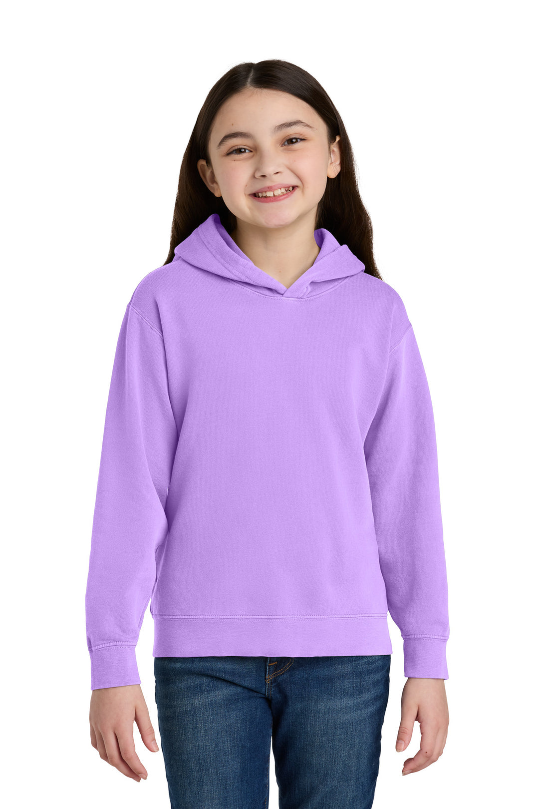 Front View of NeonVio Comfort Colors Youth Lightweight Hooded Sweatshirt 1467Y
