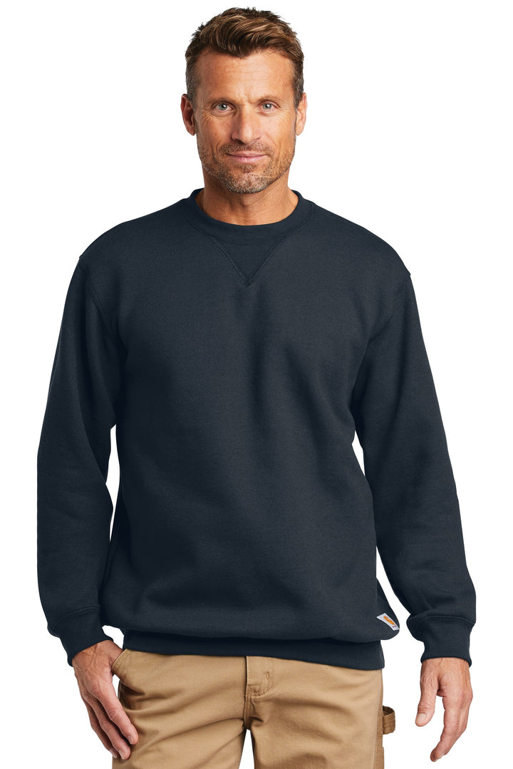 Front View of New Navy Carhartt Midweight Crewneck Sweatshirt. CTK124