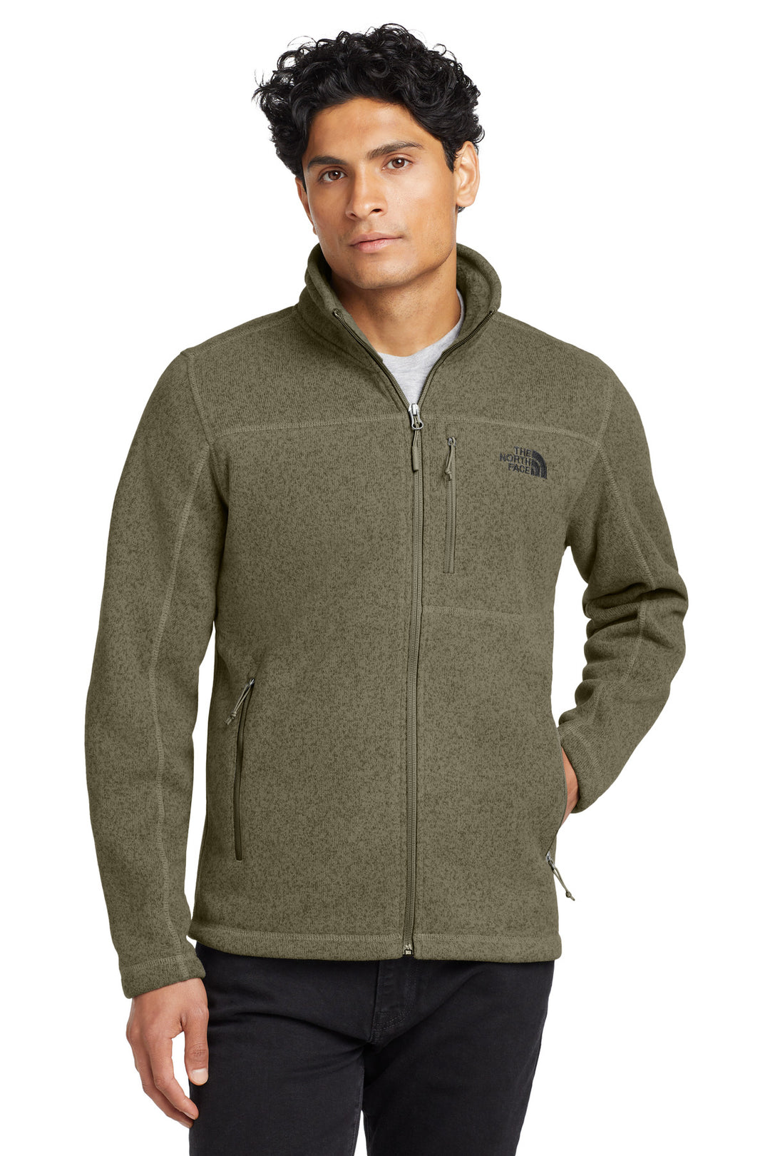 Front View of Nw Taupe Grn H The North Face Sweater Fleece Jacket. NF0A3LH7