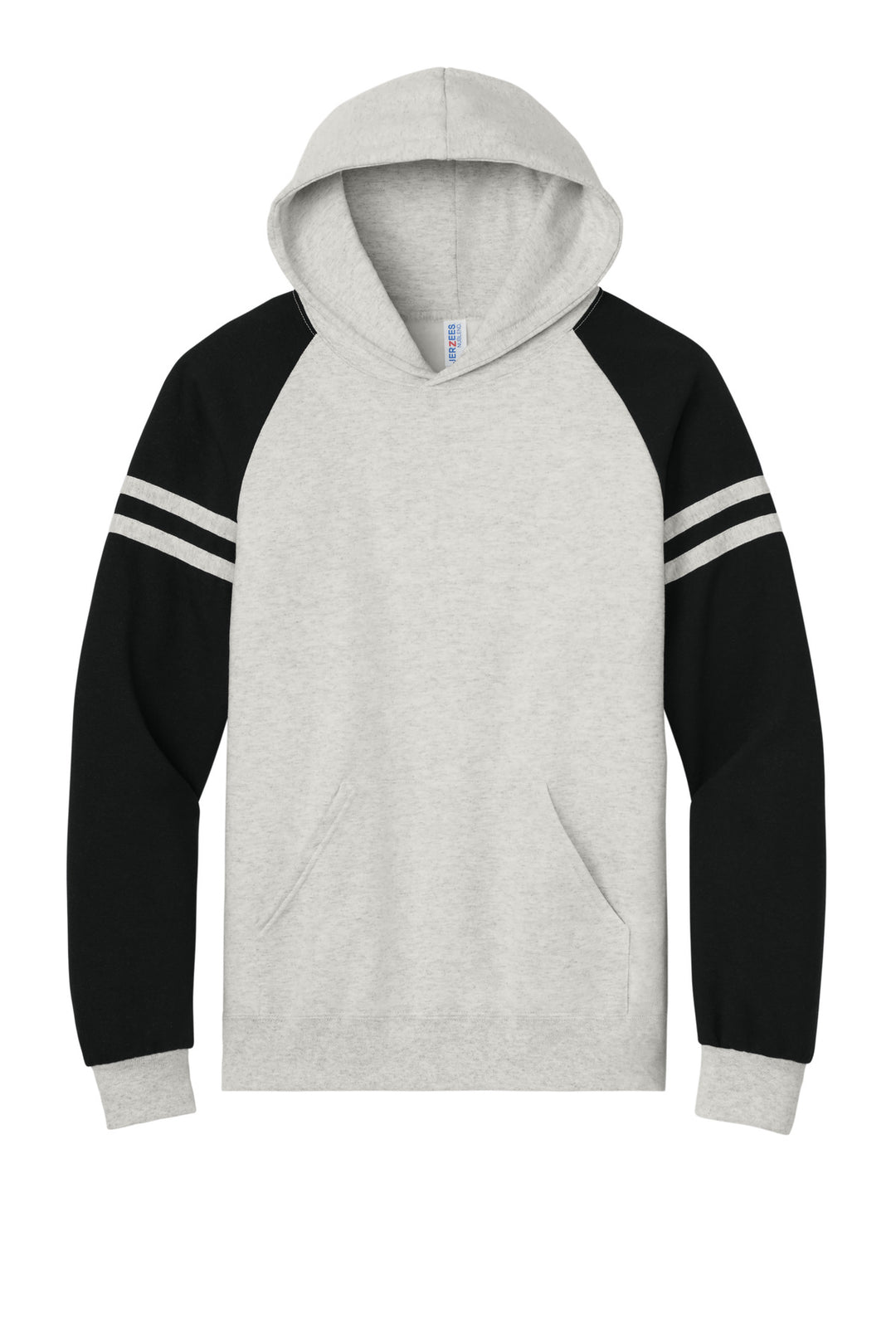 Front View of OatH/BkInk Jerzees Unisex NuBlend Varsity Colorblock Hooded Sweatshirt 97C