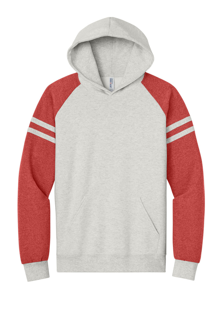 Front View of OatH/FryRH Jerzees Unisex NuBlend Varsity Colorblock Hooded Sweatshirt 97C