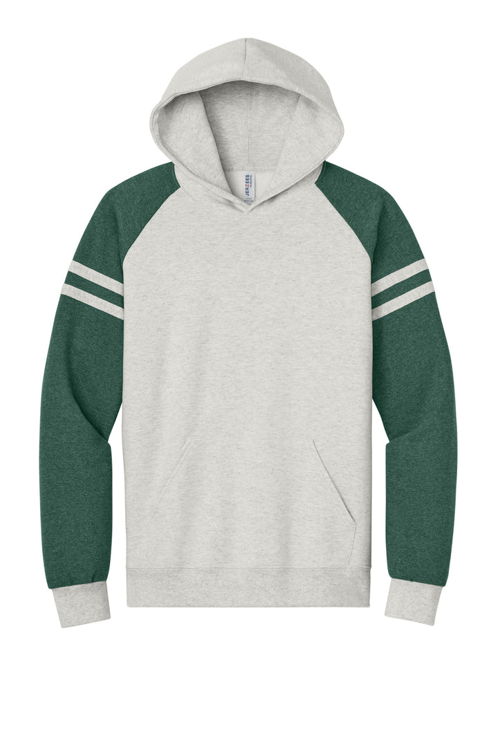 Front View of OatHt/FGnH Jerzees Unisex NuBlend Varsity Colorblock Hooded Sweatshirt 97C