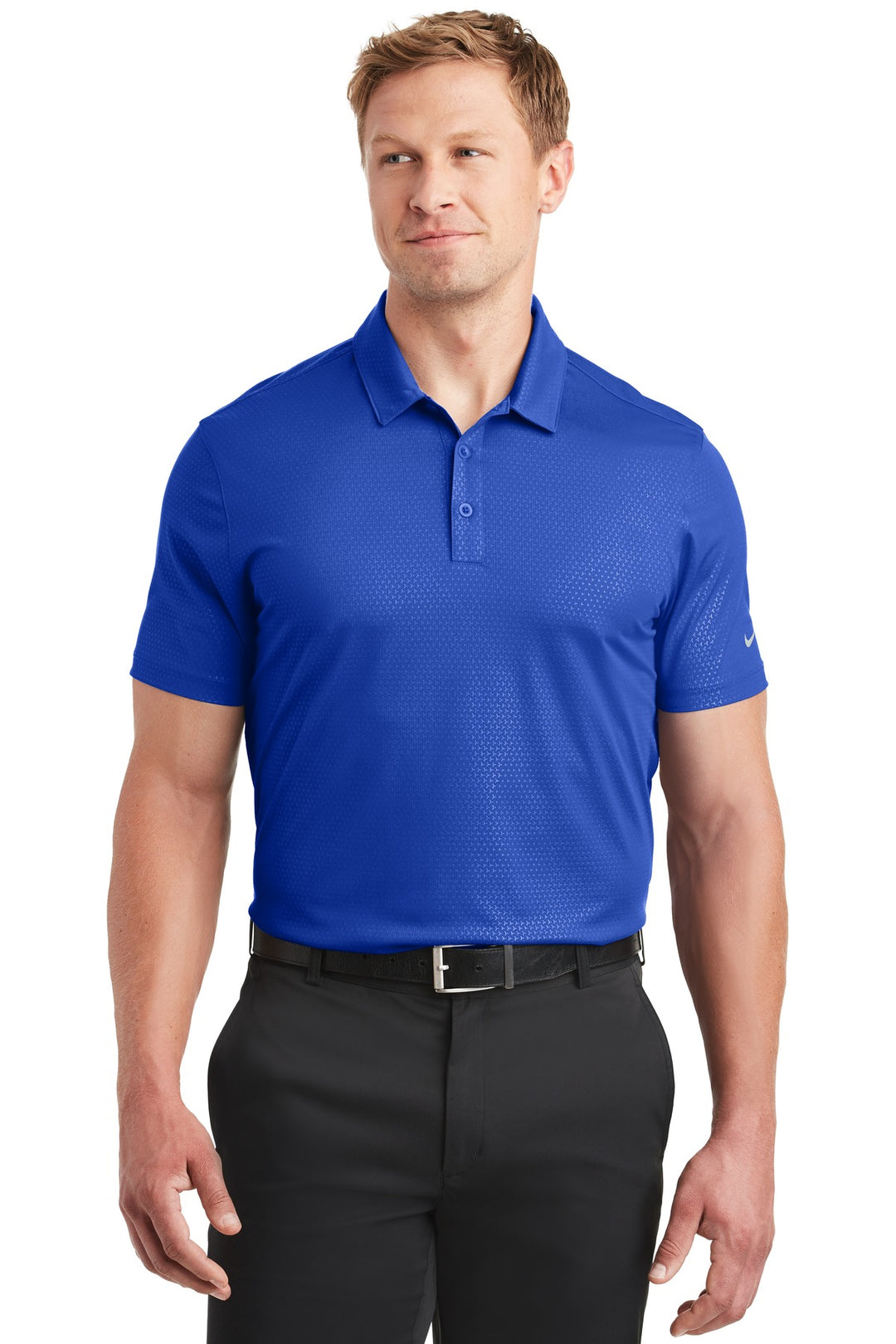 Front View of Old Royal Nike Dri-FIT Embossed Tri-Blade Polo. 838964