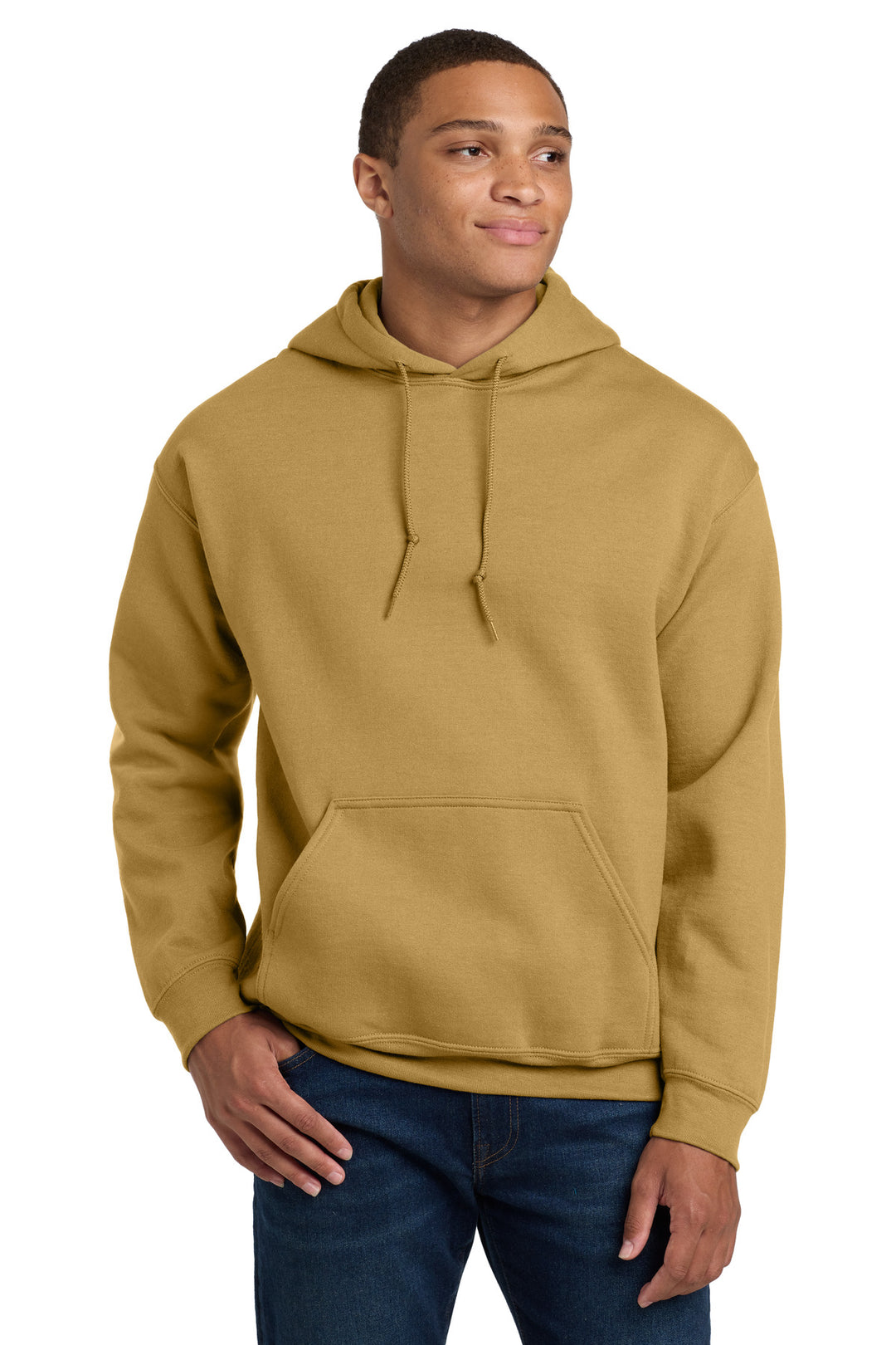 Front View of OldGold Gildan - Heavy Blend Hooded Sweatshirt. 18500