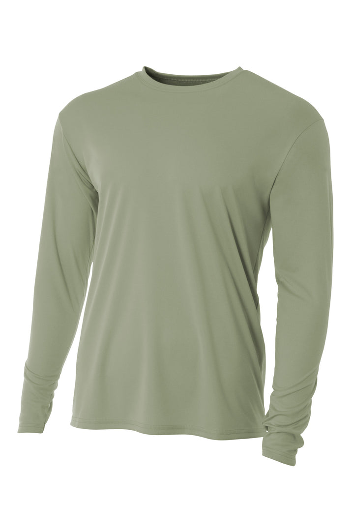 Front View of Olive A4 Cooling Performance Long Sleeve Tee A4N3165