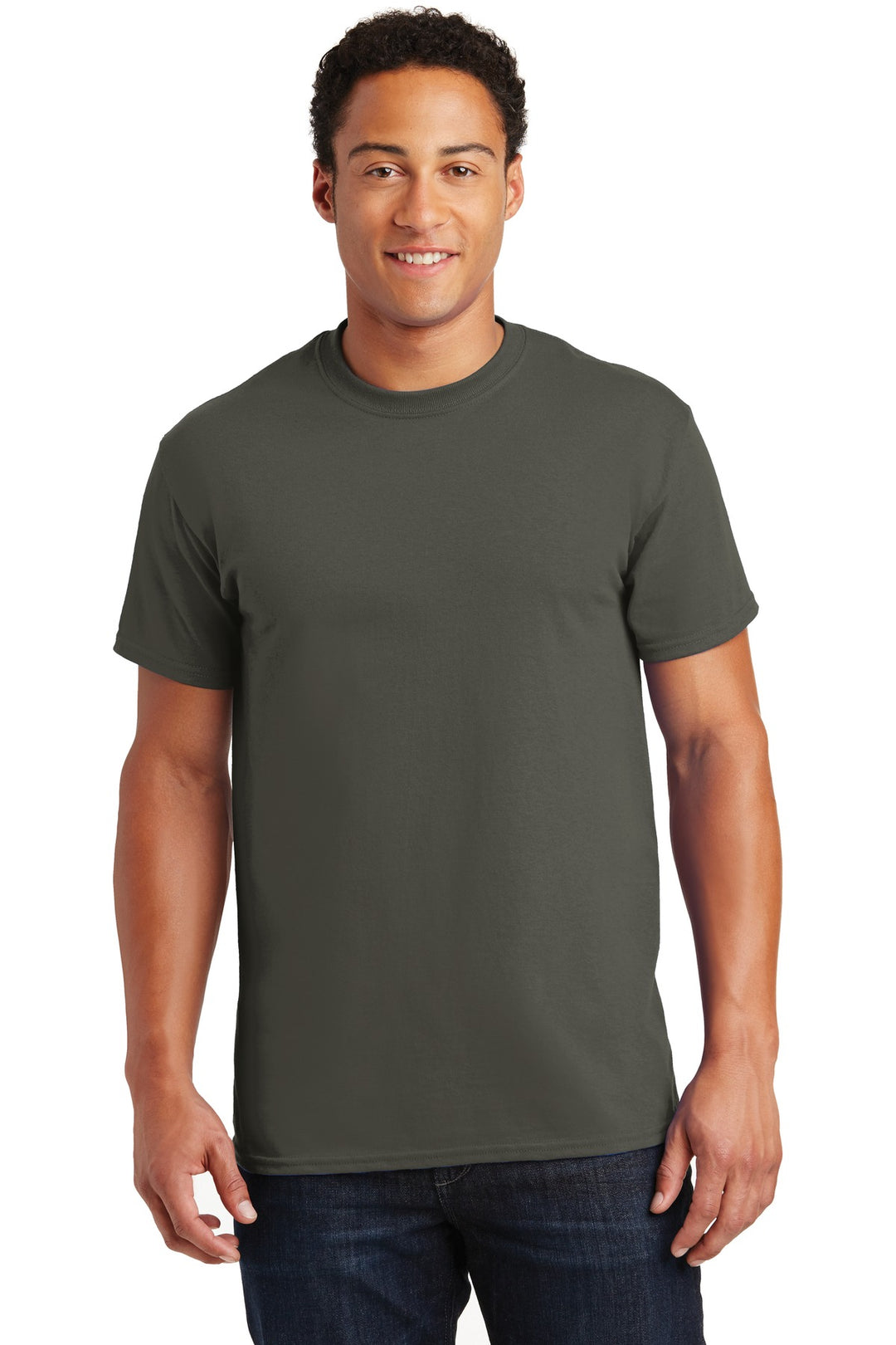 Front View of Olive Gildan - Ultra Cotton 100% US Cotton T-Shirt. 2000