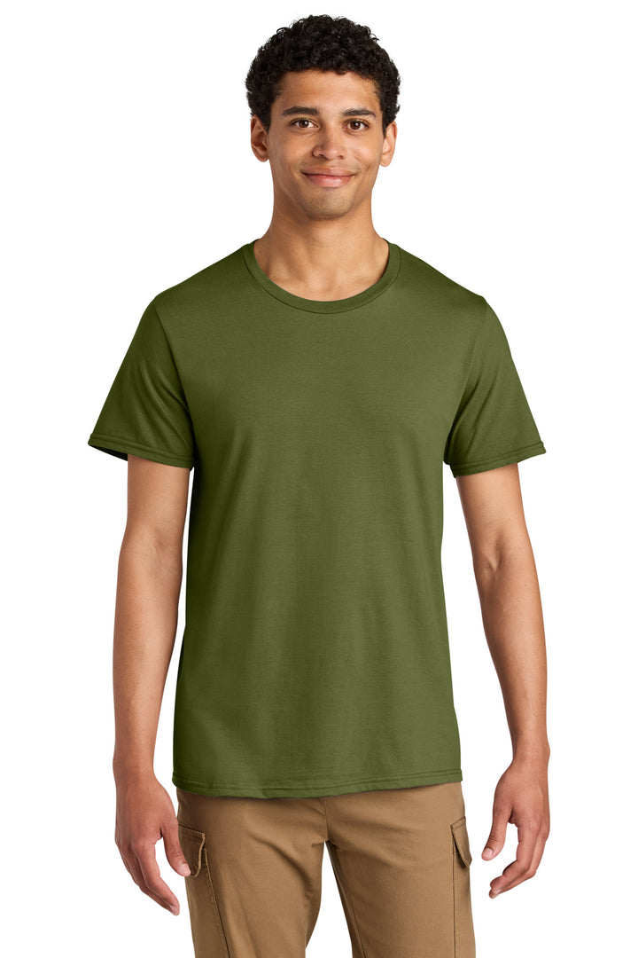 Front View of OliveOil Jerzees Unisex Premium Combed Ring Spun Cotton Tee 570M