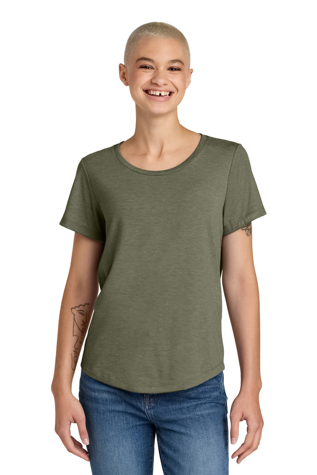 Front View of OliveYouGn Allmade Women's Relaxed Tri-Blend Scoop Neck Tee AL2015