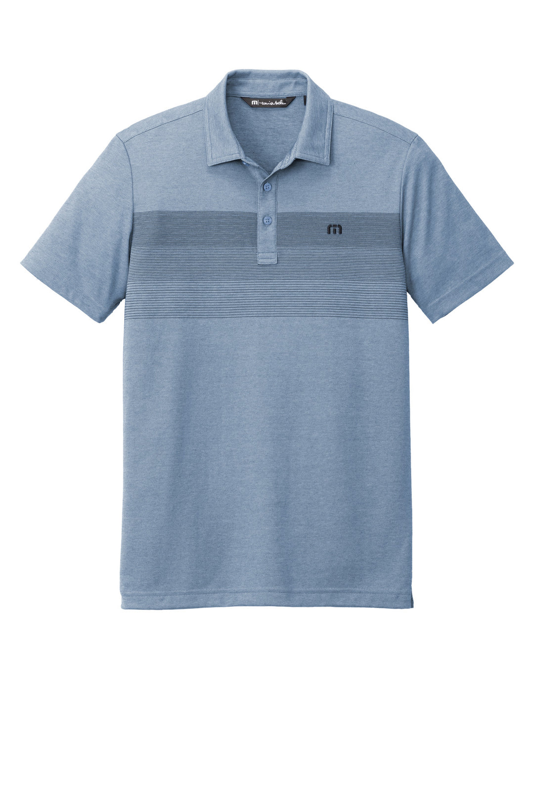 Front View of OpalBluHtr TravisMathew Coastal Chest Stripe Polo TM1MY402