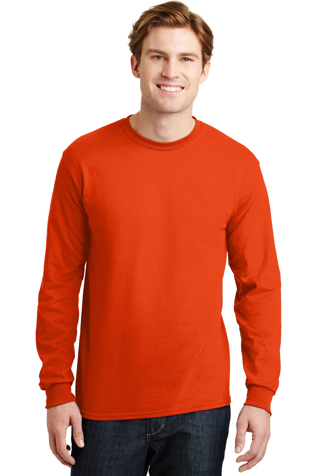Front View of Orange Gildan - DryBlend 50 Cotton/50 Poly Long Sleeve T-Shirt. 8400