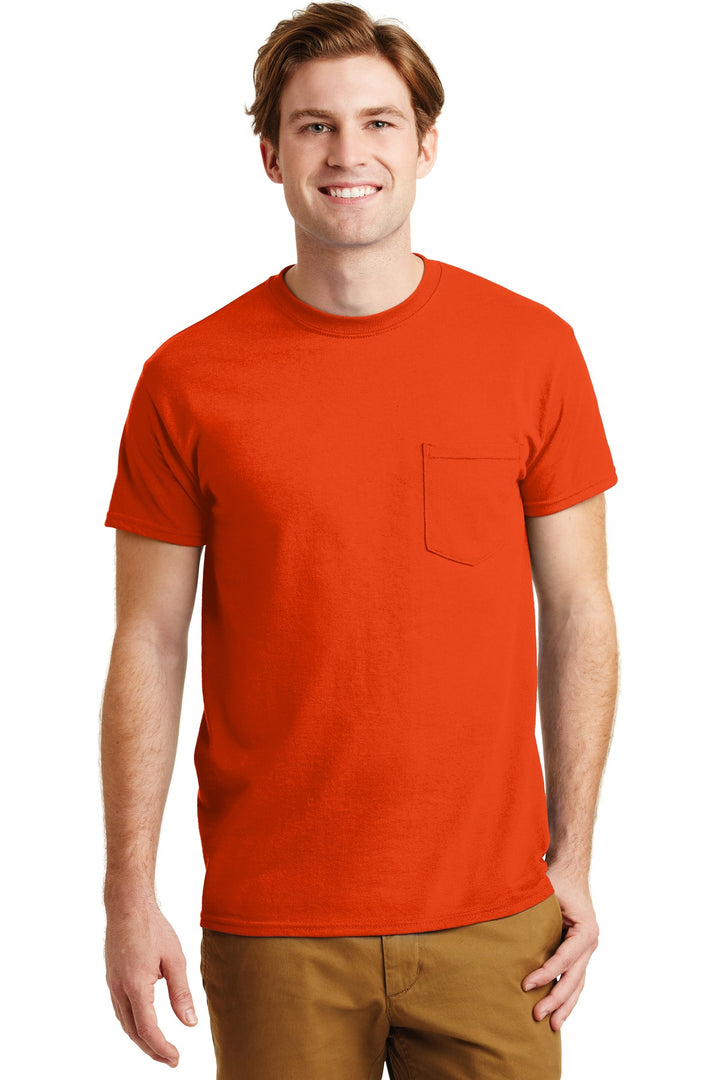Front View of Orange Gildan - DryBlend 50 Cotton/50 Poly Pocket T-Shirt. 8300