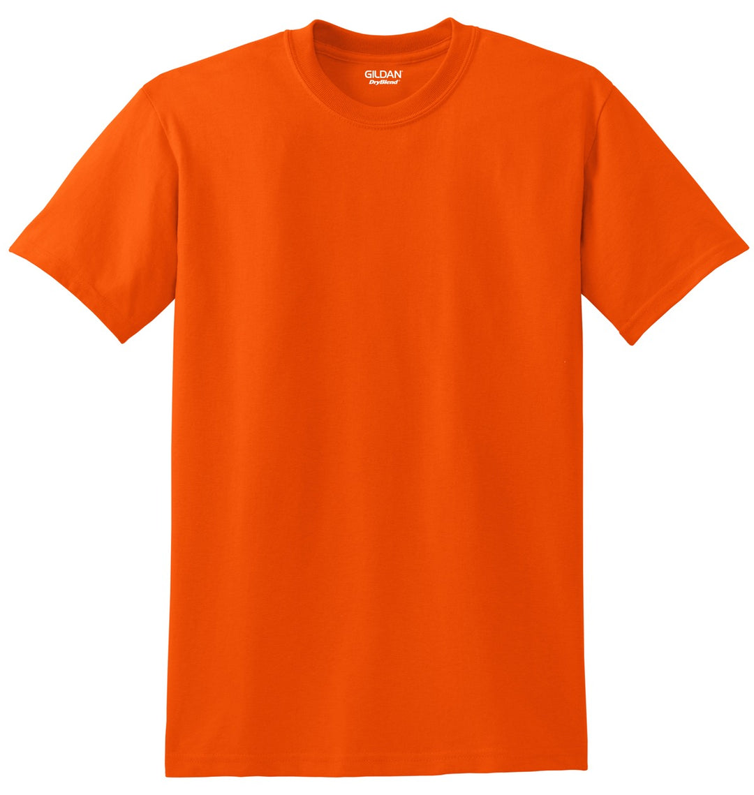 Front View of Orange Gildan DryBlend 50 Cotton/50 Poly T-Shirt. 8000