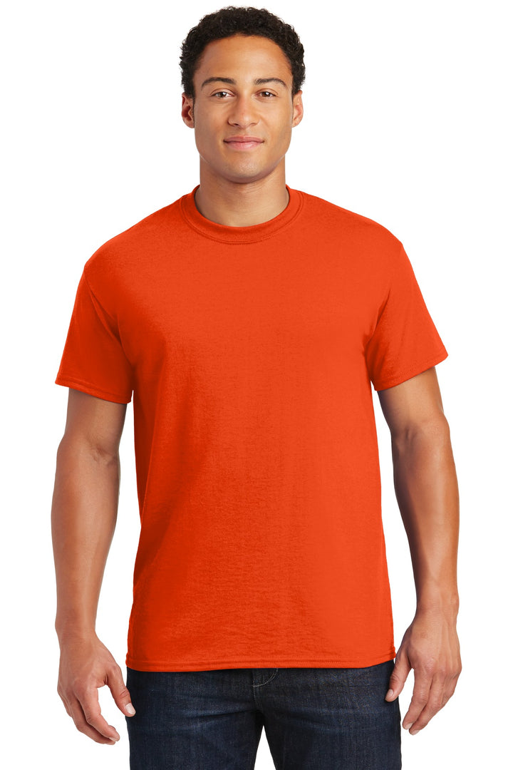 Front View of Orange Gildan DryBlend 50 Cotton/50 Poly T-Shirt. 8000