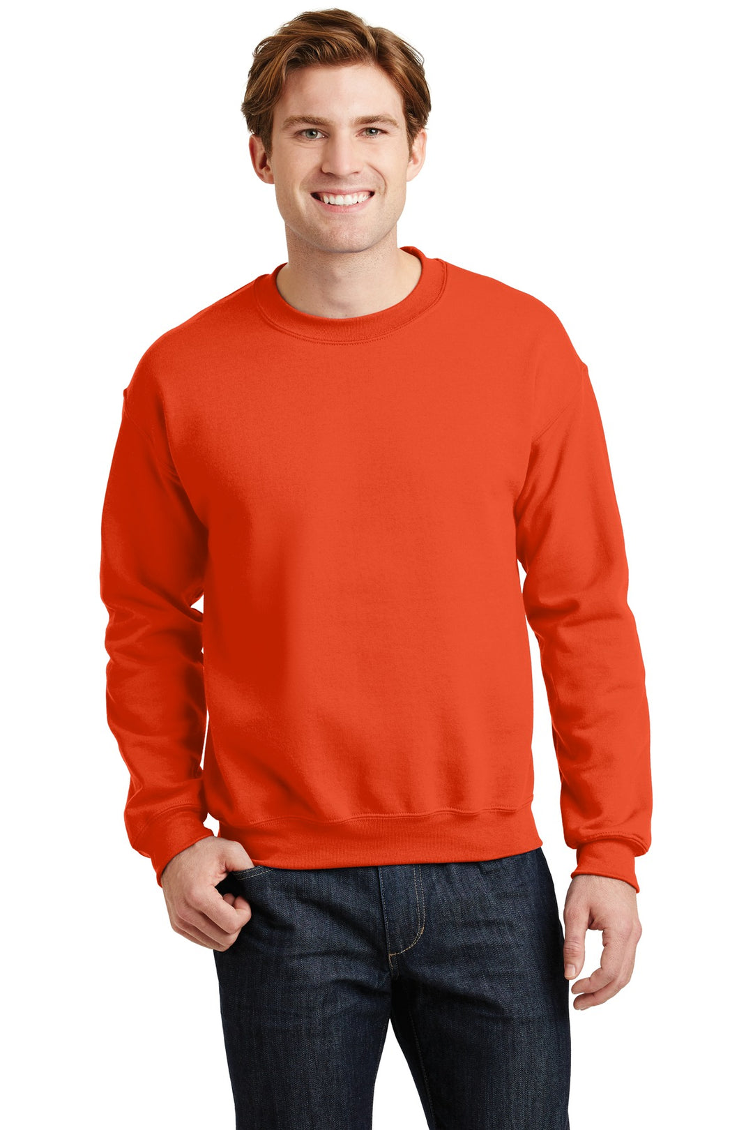 Front View of Orange Gildan Heavy Blend Crewneck Sweatshirt. 18000