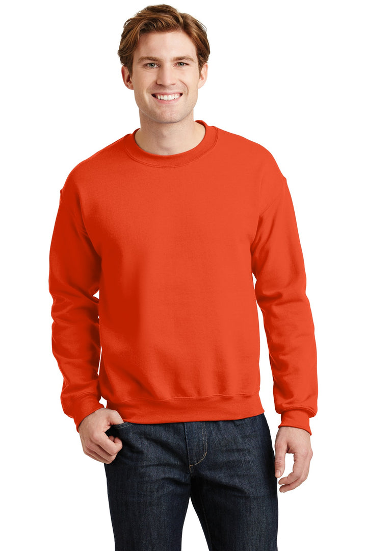 Front View of Orange Gildan Heavy Blend Crewneck Sweatshirt. 18000