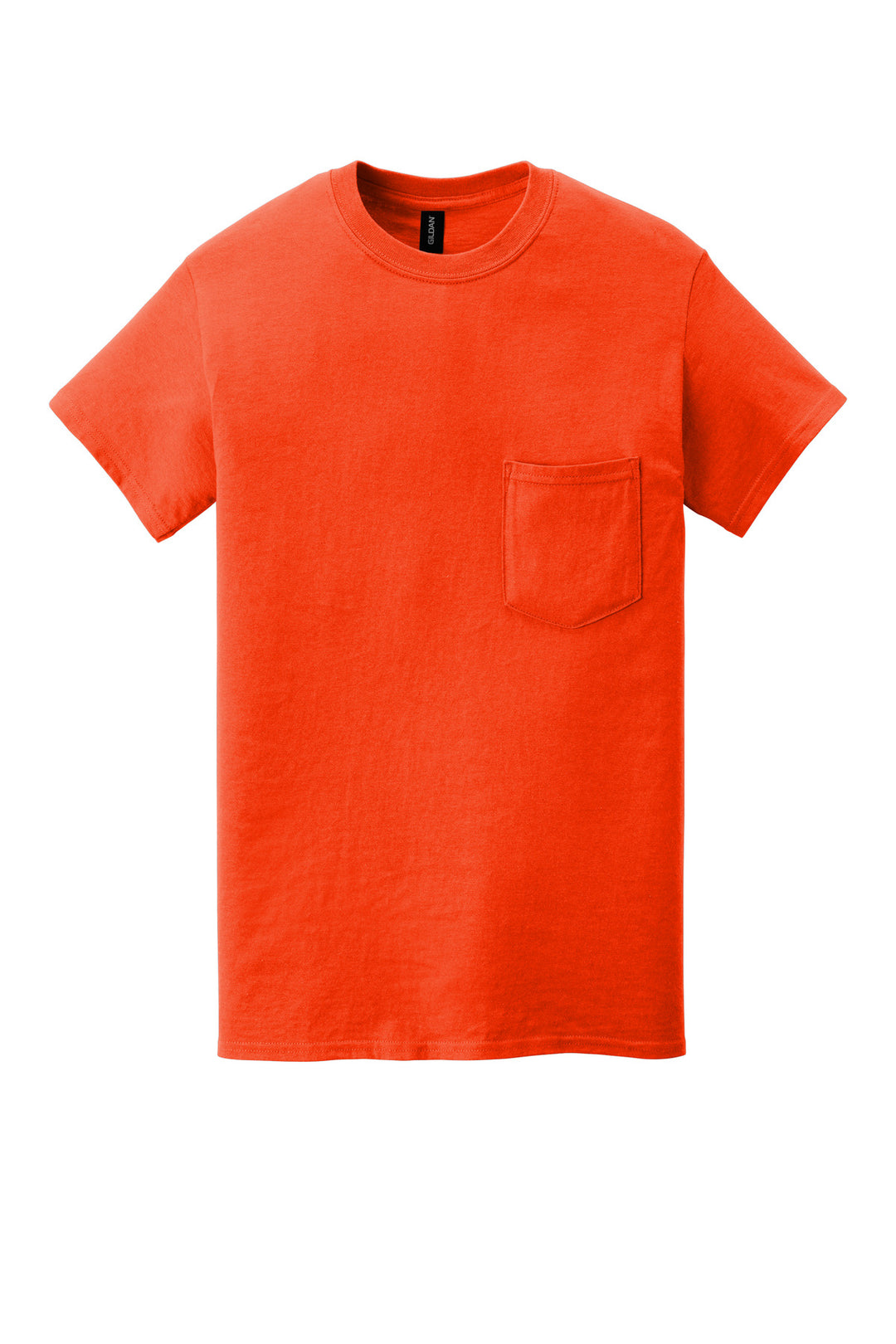 Front View of Orange Gildan Heavy Cotton 100% Cotton Pocket T-Shirt. 5300
