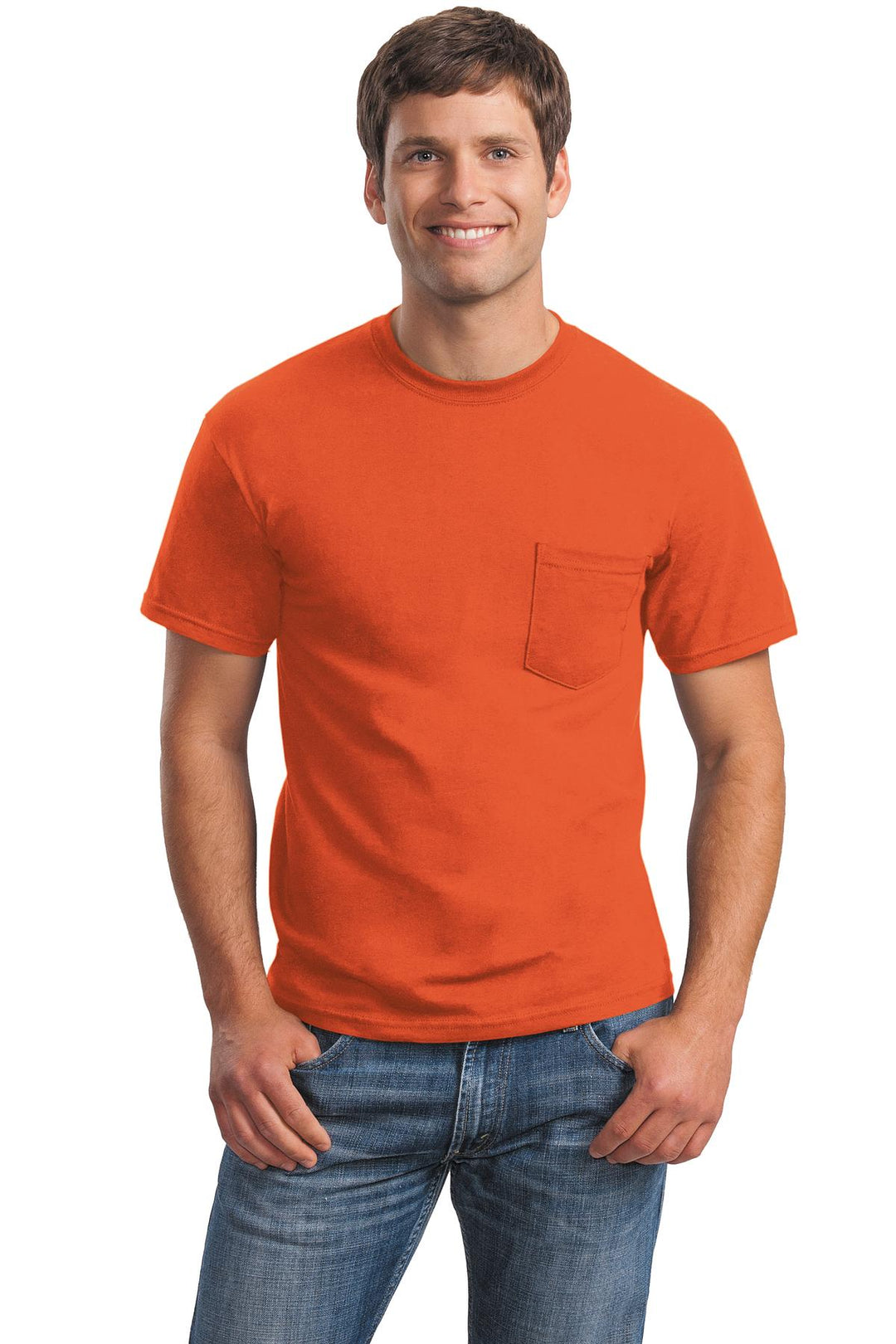 Front View of Orange Gildan - Ultra Cotton 100% US Cotton T-Shirt with Pocket. 2300
