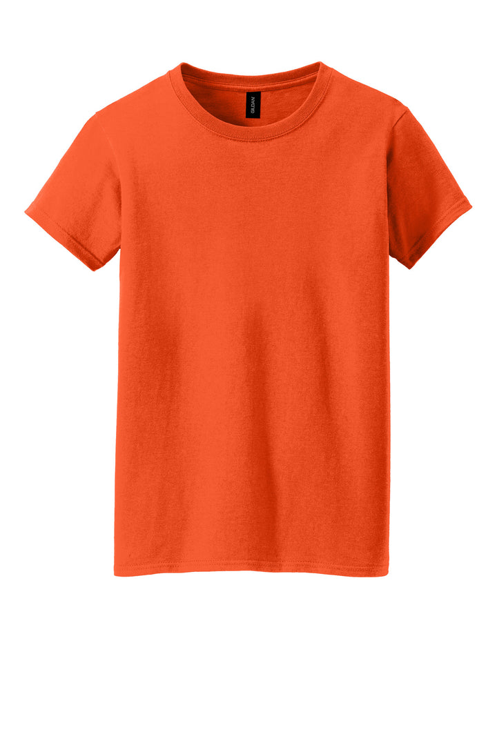Front View of Orange Gildan Women's Heavy Cotton 100% Cotton T-Shirt. 5000L