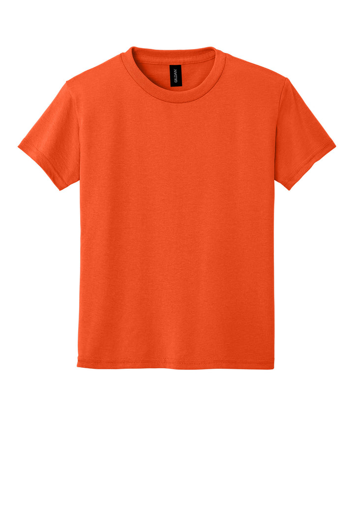 Front View of Orange Gildan Youth DryBlend 50 Cotton/50 Poly T-Shirt. 8000B